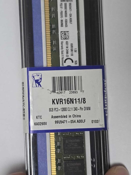 Memorie RAM Desktop Kingston ValueRAM 8GB DDR3 1600MHz CL11 PC3-12800 DIMM 1.5V KVR16N11/8