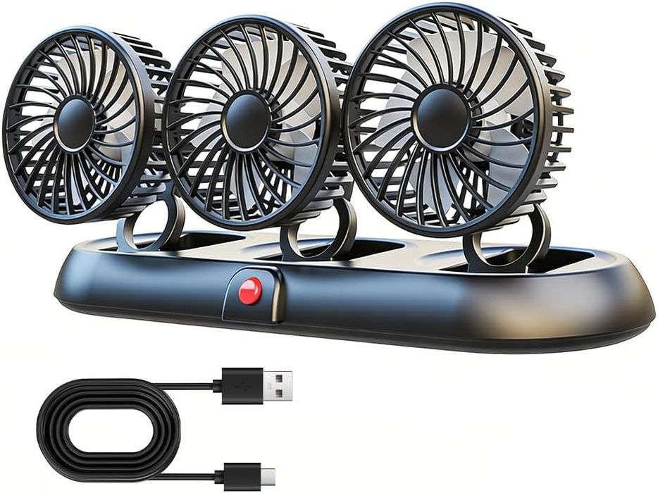 Ventilator Auto Triplu USB 5V cu 3 Trepte de Viteză și Rotire 360 grade