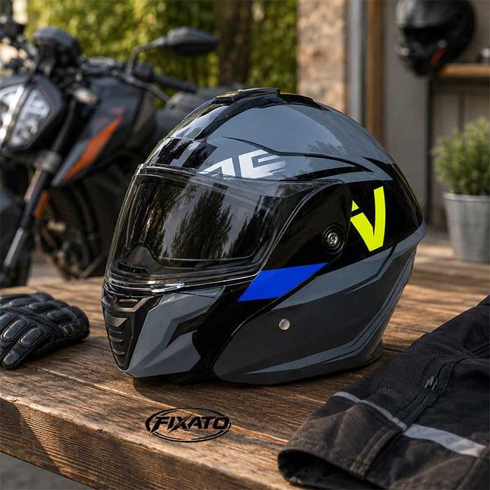 Casca Moto/Scuter Flip-Up, Viziera Dubla, Protectie UV, Albastru Deschis