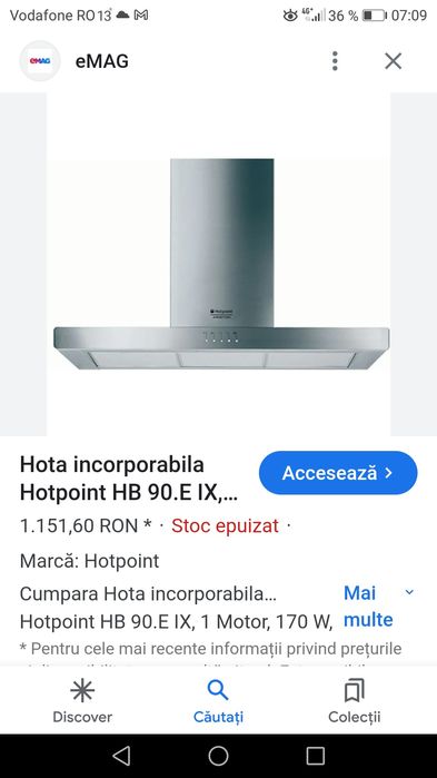 hotă incorporabila Hotpoint Ariston inox