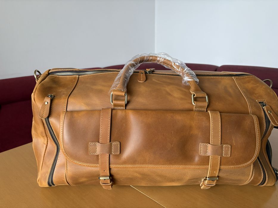 Кожен сак / пътна чанта от конска естествена кожа – светло кафяво