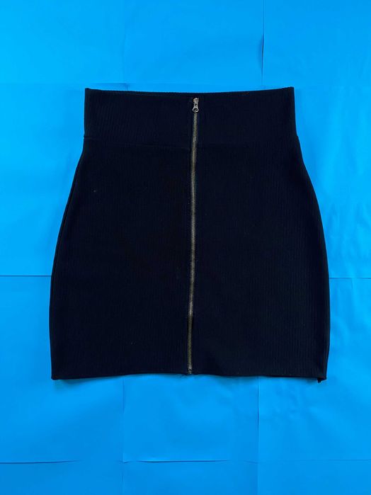 Fustă mulată SHEIN, neagră, textură reiată, mărime S/M