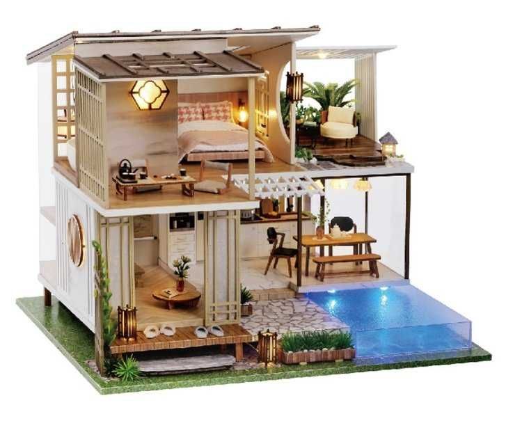 Joc interactiv,macheta casuta de asamblat, miniatura, Casa cu piscina