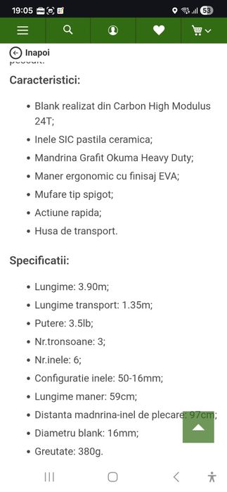 Lansete crap okuma 3.90; 3,5 libre 3 tronsoane