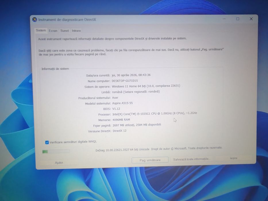 Laptop Acer / i5 gen 10 / ssd 256 / RAM 4 GB /
