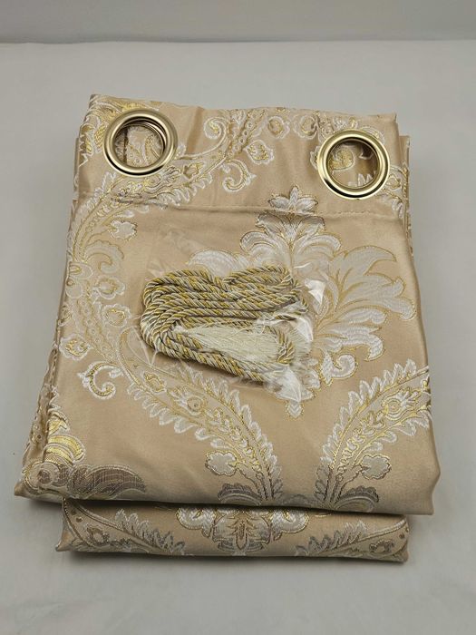 Set 2 perdele jacquard, 245 x 140 cm, filtrare lumină 60%, aurii