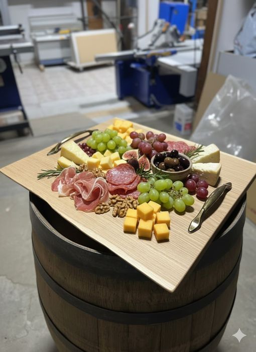 Уникално плато/поднос за мезета от масивен дъб с месингови дръжки