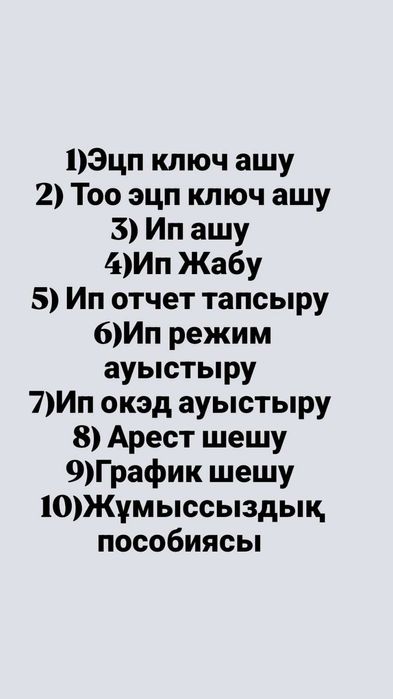 Эцп ключ ашу Тоо эцп   Ип отчет Ип ашу Ип жабу Арест шешу График