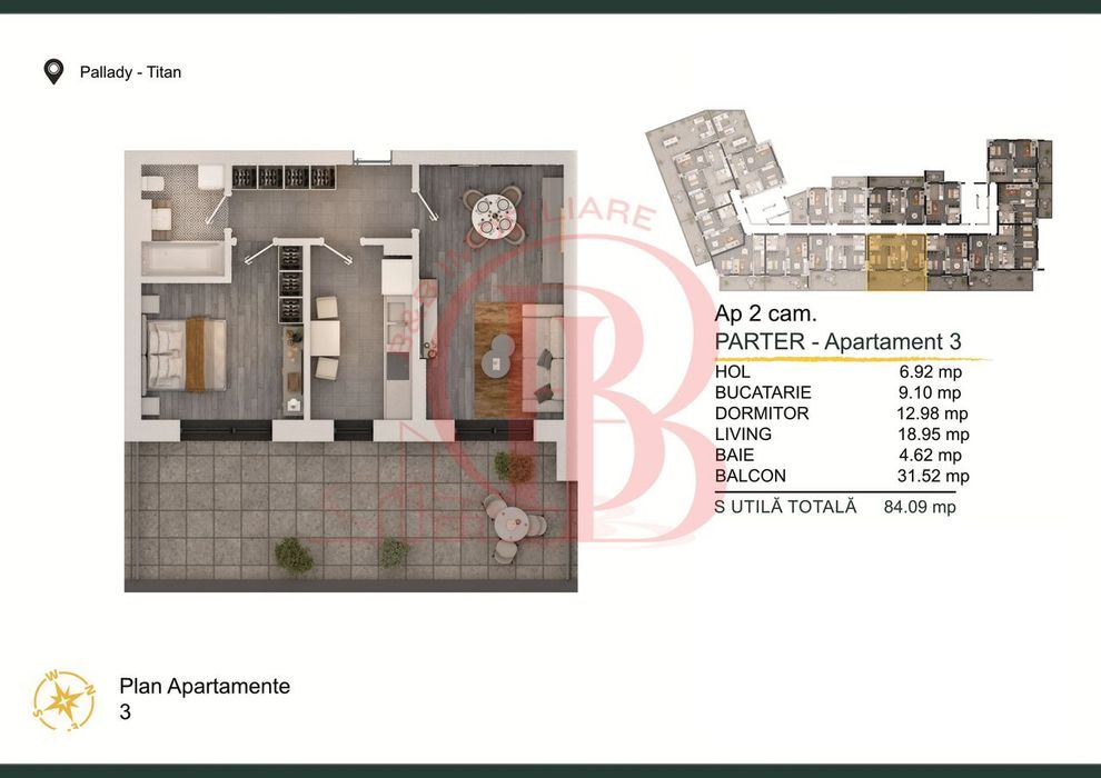 Apartament 2 camere cu Terasa Theodor Pallady