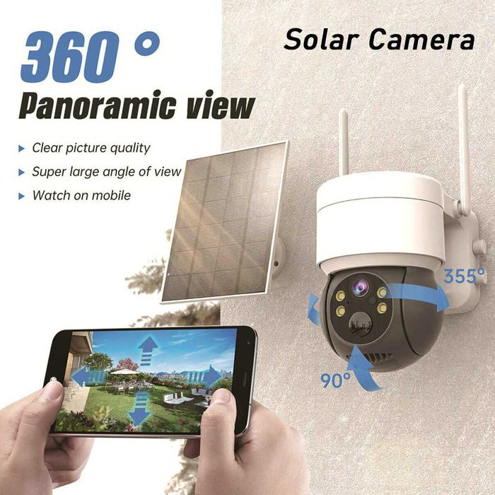 Camera de supraveghere solara, 360 grade control telefon. Noua!