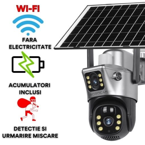 Camera de Supraveghere cu Panou Solar, 4G, 8 MP, lentile duble NOUA