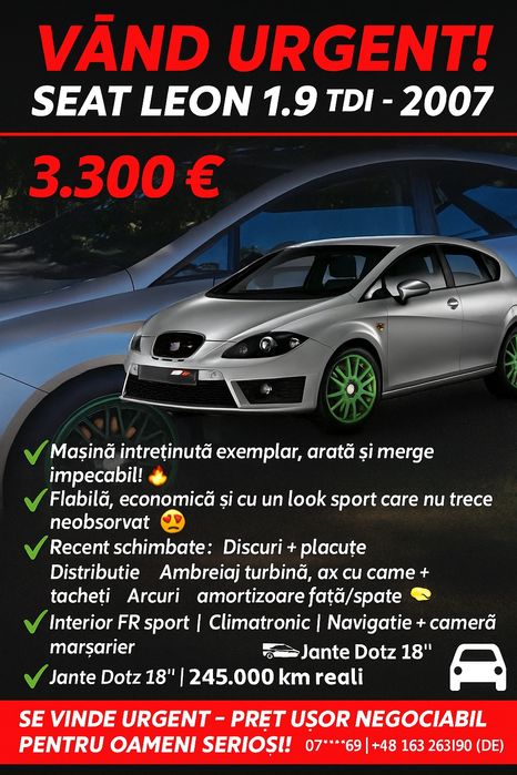 Vând Seat Leon (urgent ) necogiabil