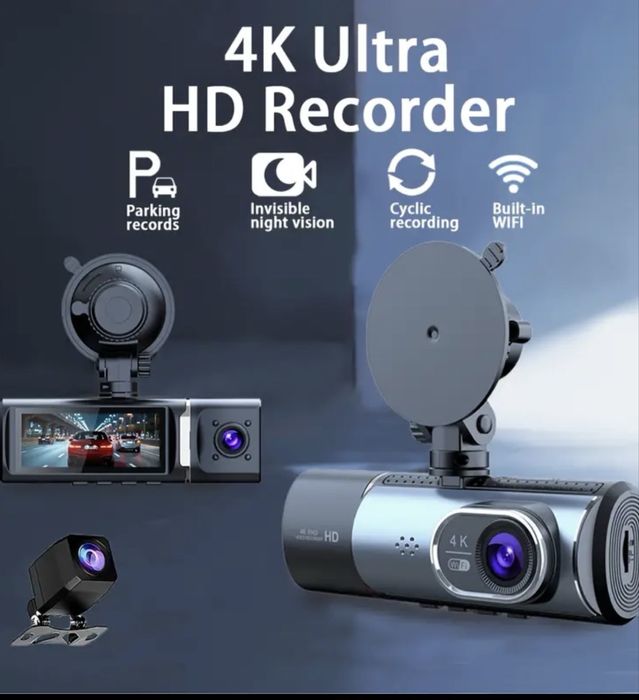 Видеорегистратор 4K с 3 камери