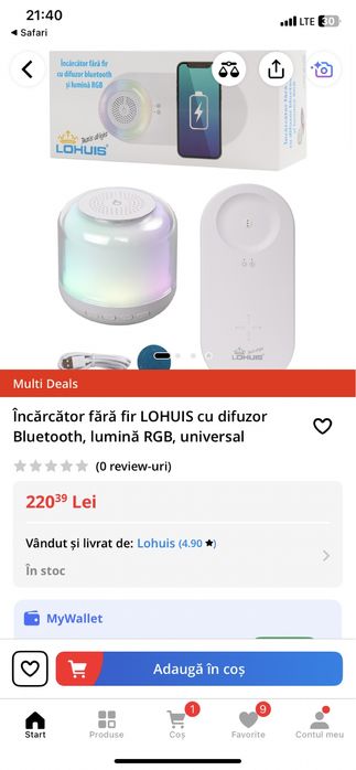 Încărcător fără fir LOHUIS cu difuzor Bluetooth, lumină RGB,
