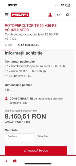 Rotopercutor Hillti TE 60-A36 cu acumulator- Nou