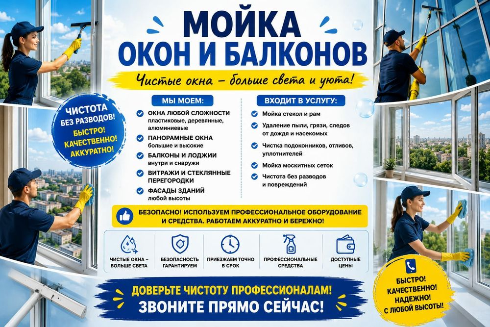 Мойка окон,балконов  недорого