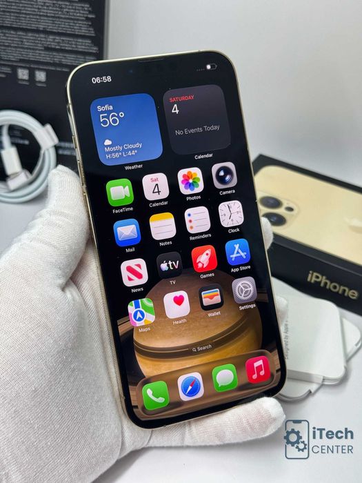 iPhone 13 Pro MAX 128GB Gold, 100% батерия, НЕРАЗЛИЧИМ ОТ НОВ, 1г. ГАРАНЦИЯ!