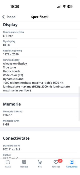 Iphone 15 pro alb 256 GB
