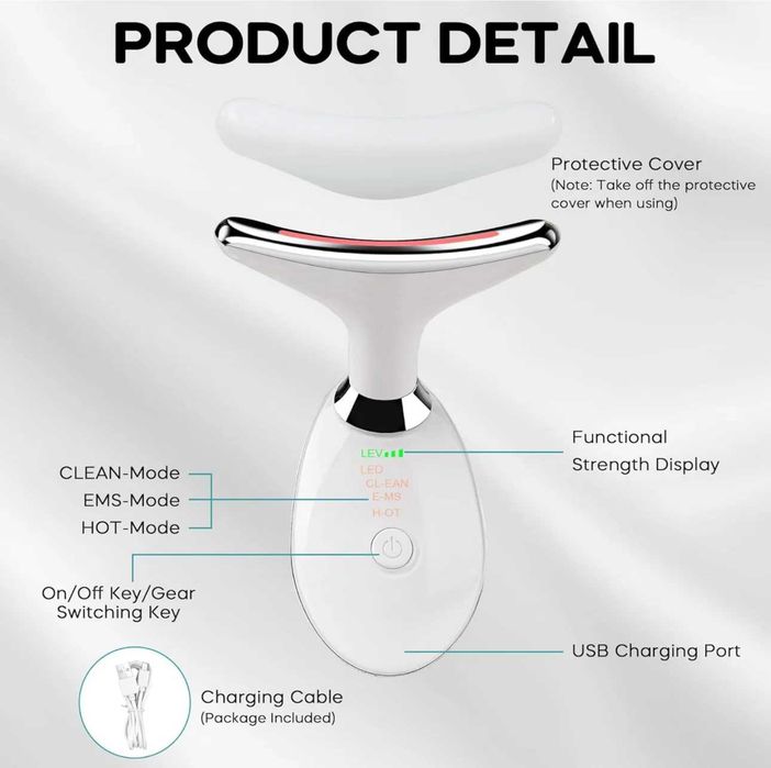 Dispozitiv Facial Prof Anti-Rid 5 în 1 LED, EMS, Masaj Termic, Lifting