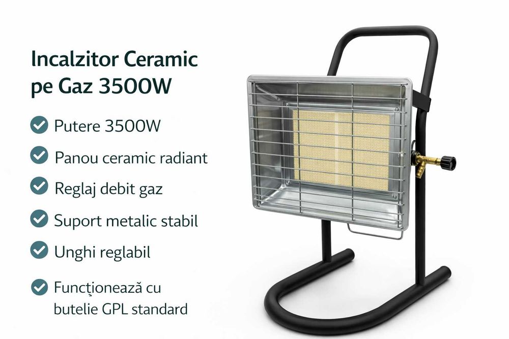 Incalzitor Ceramic pe Gaz 3500W cu Suport Metalic