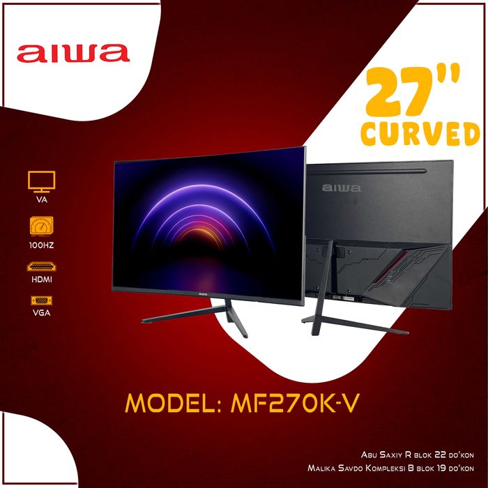 Aiwa Monitorlari 24" 27" 32"diaganalli 100Hz-180Hz-240Hz Мониторы Aiwa