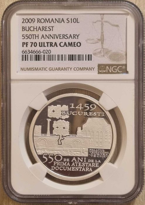 Moneda BNR 10 lei argint Vlad Tepes gradata NGC PF 70 Ultra Cameo
