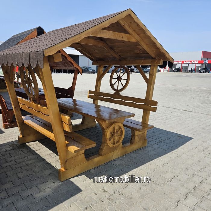 Balansoar rustic / leagan din lemn cu leagane pentru copii