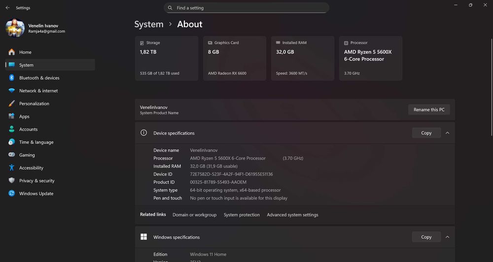 Геймърски компютър! RX 6600, Ryzen 5 5600X, 32GB RAM, 850W!