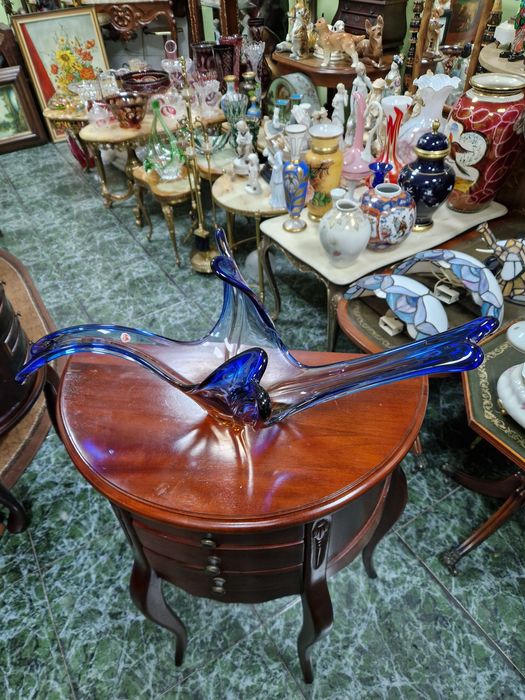 Уникална голяма антикварна италианска кристална фруктиера Мурано