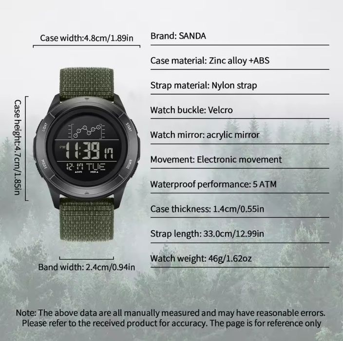 Спортен електронен часовник водоустойчив с подсветка и други екстри