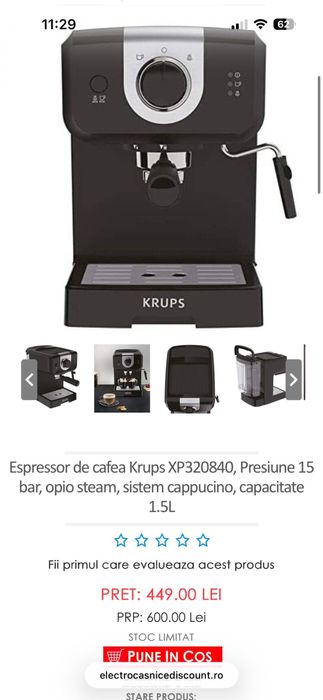Espressor de cafea KRUPS presiune 15 bari