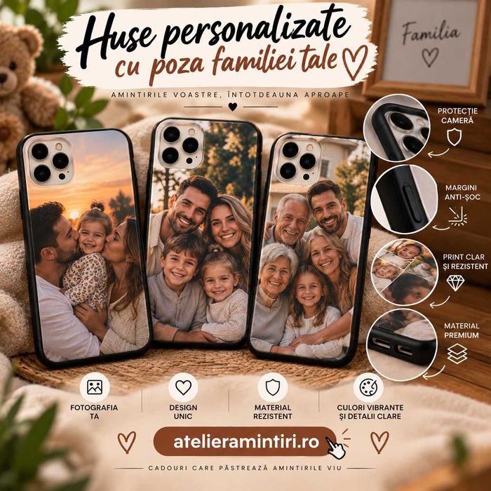 Husa Personalizata iPhone 11 12 13 14 15 16 17 Pro Max Plus – Poza Familie, Copii, Mama, Tata, Cadou Personalizat