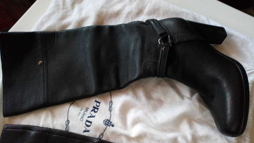 Оригинални ботуши Prada, размер 38.5, черни, 100% естествена кожа