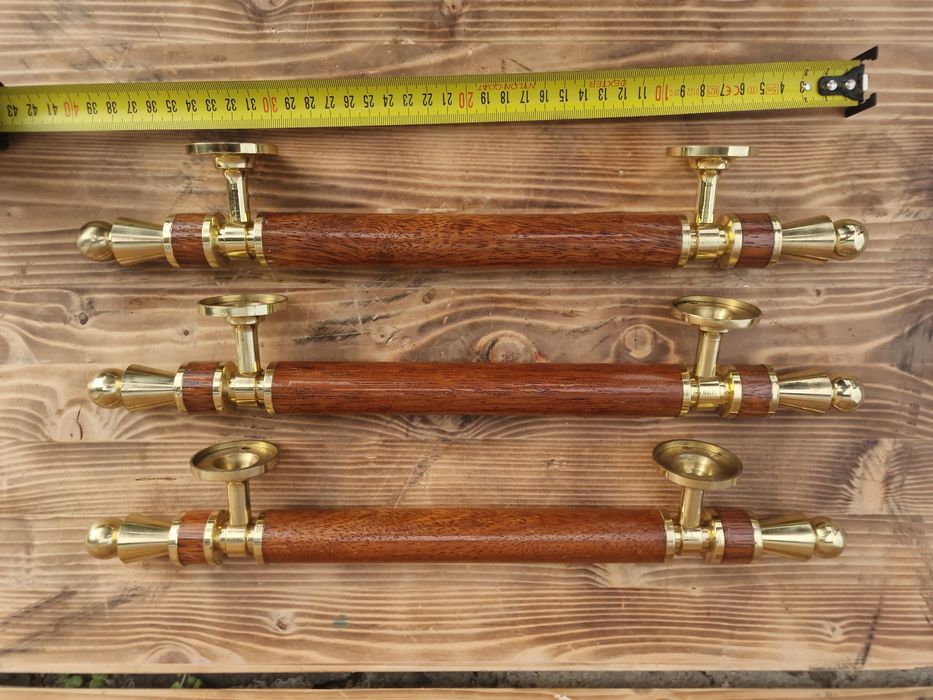 Manere usi intrare sau mobila alama si lemn stejar