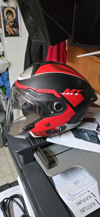 Casca moto mt helement negru cu rosu