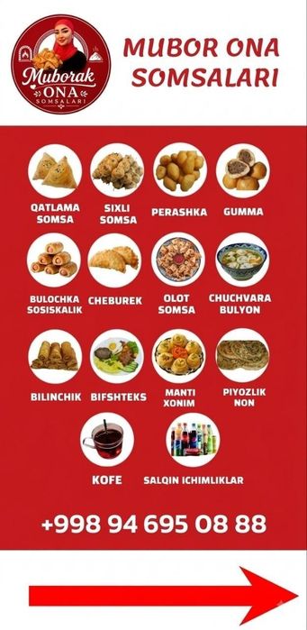 Somsaga zakaz olamiz va utirib yeb ketsela ham boladi dastavka yandex