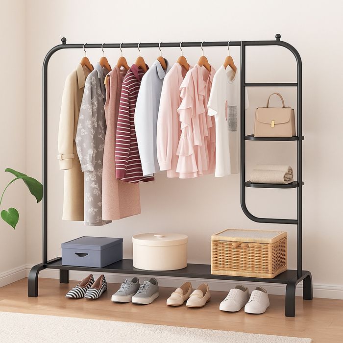 Гардероб напольный с полками 130×150 см чёрный цвет