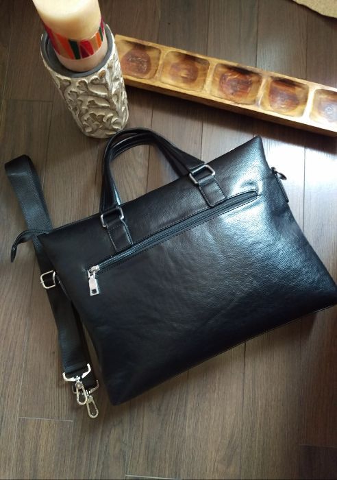 мъжка чанта кожена с презрамка/дръжки 3 отделения с цип А4 40/24/8