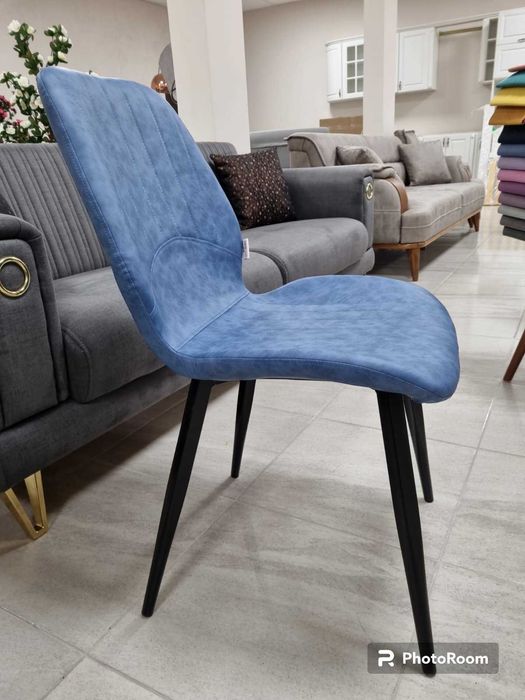 Трапезен стол Айвън PU кожа син