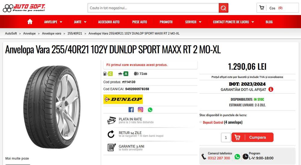 Set  4 anvelope 255/40ZR21 102Y Dunlop SP Sport Maxx RTE MO Extra Load