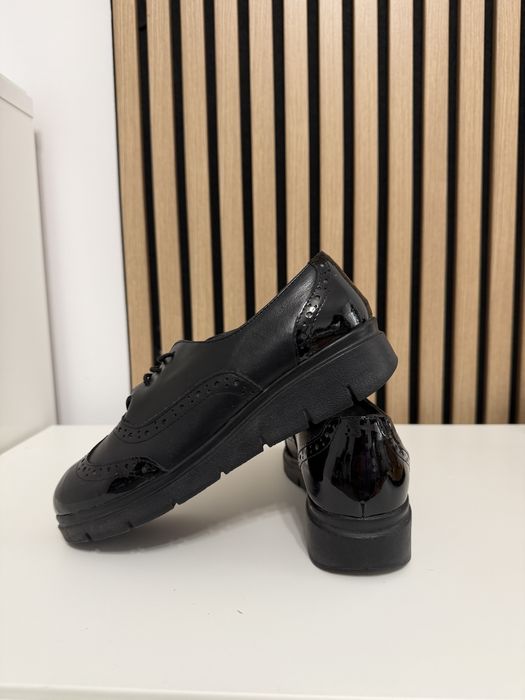 Pantofi Oxford casual de damă din piele naturală negri