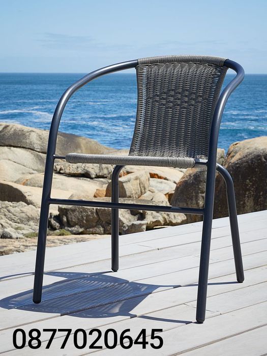 Градински стол Ратан Подреждащ се, Стомана, Пластмаса, Черен, 70×60×55