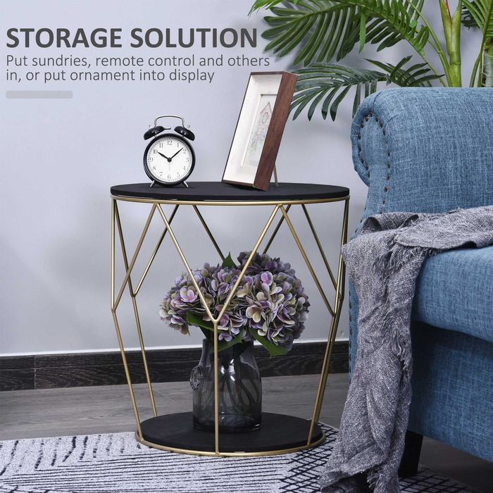 Masuta Rotunda Design Geometric din Metal si MDF Negru si Auriu , HOMCOM