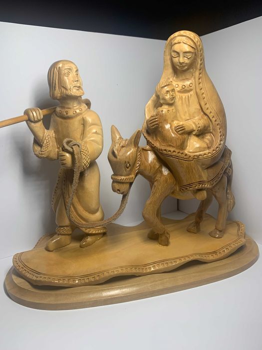 Statueta scena biblic handmade Maria Isus Fatima Bethlehem lemn maslin