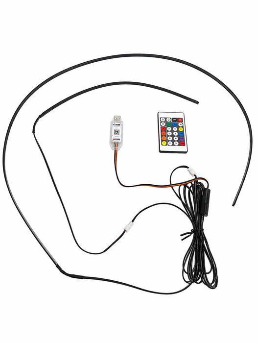 Kit 2 benzi acrilice luminoase auto, 110 cm + 35 cm, efect curcubeu, alimentare USB, pentru bord