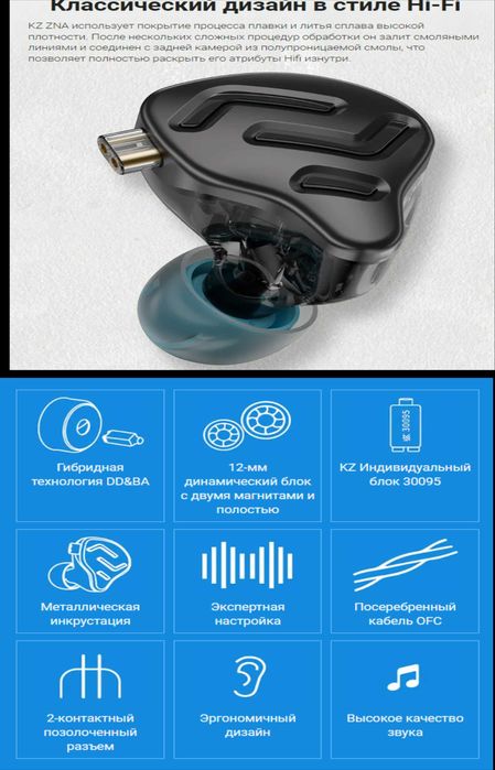 Продам новые запечатанные проводные наушники KZ ZNA звук Hi-Fi
