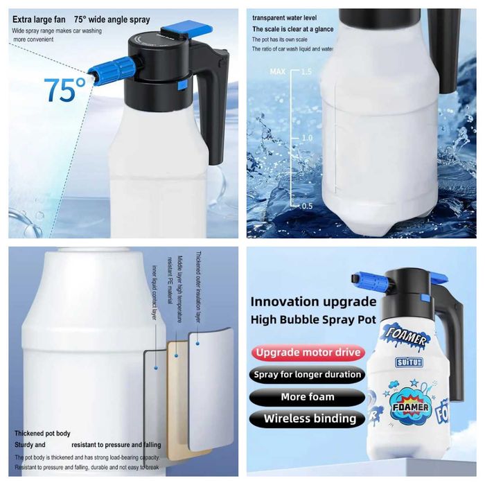 Акумулаторен електрически пенообразувател за автомивки и дома 1.5л