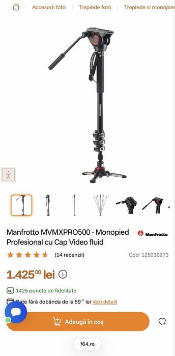 Manfrotto MVMXPRO500 - Monopied Profesional cu Cap Video fluid, nou!