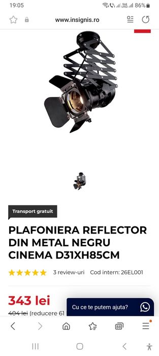 Plafoniera reflector metalica. Pret 200 lei fix