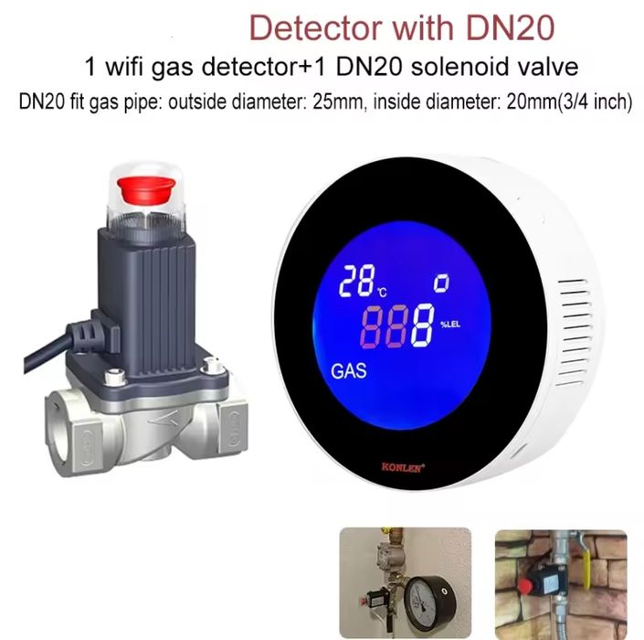 Detector Gaz Inteligent WiFi Tuya + Electrovana DN20 (3/4") - Nou